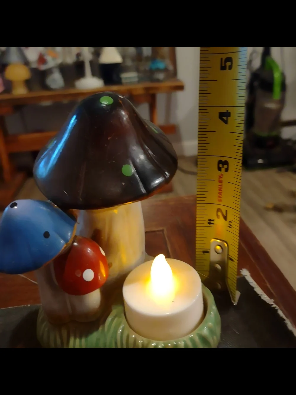 Ceramic Mushroom Tea Light Holder with Brown, Blue, and Red Mushrooms